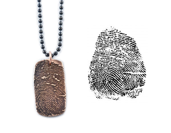 Bronze Dog Tag Fingerprint Pendant Necklace