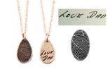 Bronze Teardrop Fingerprint and Handwriting Pendant Necklace