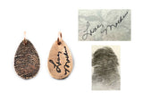 Bronze Teardrop Fingerprint and Handwriting Pendant Necklace