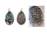 Small Glittery Fingerprint Bronze Necklace - Memorial Jewelry, Teardrop shape with Colour and Design