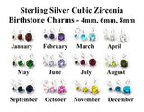 ADD ON to Jewelry: Sterling Silver Cubic Zirconia Birthstone Charms