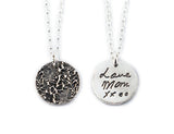 Actual Writing Signature and Design on a Silver Circle Shape Pendant
