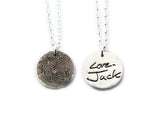 Actual Writing Signature and Fingerprint on a Silver Circle Shape Pendant