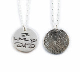 Actual Writing Signature and Fingerprint on a Silver Circle Shape Pendant