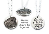 Actual Writing Signature and Fingerprint on a Silver Circle Shape Pendant