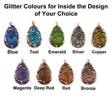 Glittery Fingerprint Bronze Necklace - Memorial Jewelry, Teardrop shape with Colour and Design