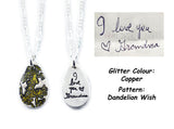 Small Glittery Handwriting Necklace - Memorial Jewelry, Teardrop shape with Colour and Design