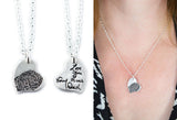 Actual Writing Signature and Fingerprint on a Silver Whimsical Heart Shape Pendant - Small