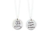 Your Loved One's Actual Handwriting on a Double Sided Silver Circle Shape Pendant Necklace