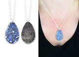 Glittery Fingerprint Necklace - Memorial Jewelry, Teardrop shape with Colour and Design