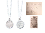 Actual Writing Signature and Fingerprint on a Bordered Circle Shaped Silver Pendant - No Darkening