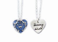 Glittery Handwriting Necklace - Memorial Jewelry, Heart shape with Colour and Design