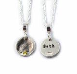 Fingerprint Necklace - Circle Shaped Fingerprint Pendant with birthstone and name