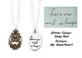 Small Glittery Handwriting Necklace - Memorial Jewelry, Teardrop shape with Colour and Design