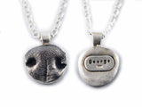 3D Silver Dog Nose Print Pendant on a keychain or necklace - THICK CHAIN