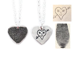 Actual Writing Signature and Fingerprint on a Silver Symmetrical Heart Shape Pendant