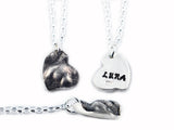 Silver Cat or Dog Partial Paw Print Necklace - Heart Shape