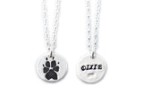 Small Silver Cat or Dog Paw Print Necklace - Paw Print Jewelry