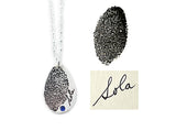 Fingerprint and Handwriting Necklace - Teardrop Shaped Pendant with birthstone