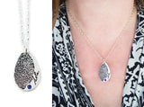 Fingerprint and Handwriting Necklace - Teardrop Shaped Pendant with birthstone