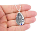 Fingerprint and Handwriting Necklace - Teardrop Shaped Pendant with birthstone