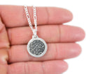 Handwriting and Fingerprint on a Bordered Circle Shaped Silver Pendant