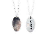 Silver Fingerprint Oval Pendant Necklace - Memorial Jewelry, Couple's gift, Parent Gift