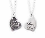 Fingerprint and Handwriting Necklace - Whimsical Heart Shaped Pendant with birthstone