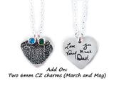 Actual Writing Signature and Fingerprint on a Silver Symmetrical Heart Shape Pendant