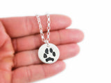 Small Silver Cat or Dog Paw Print Necklace - Paw Print Jewelry