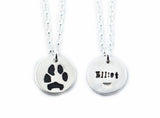 Small Silver Cat or Dog Paw Print Necklace - Paw Print Jewelry