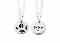 Small Silver Cat or Dog Paw Print Necklace - Paw Print Jewelry