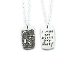 Actual HANDWRITING and Fingerprint Silver Pendant - Medium - Dog Tag Shaped