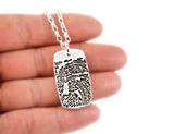 Actual HANDWRITING and Fingerprint Silver Pendant - Medium - Dog Tag Shaped