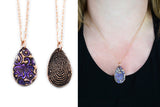 Glittery Fingerprint Bronze Necklace - Memorial Jewelry, Teardrop shape with Colour and Design