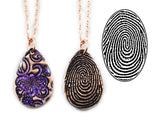 Glittery Fingerprint Bronze Necklace - Memorial Jewelry, Teardrop shape with Colour and Design