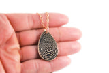 Glittery Fingerprint Bronze Necklace - Memorial Jewelry, Teardrop shape with Colour and Design