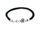 Silver Pet Paw Print and Leather Bracelet - Leather and Silver Bracelet - Unisex Bracelet