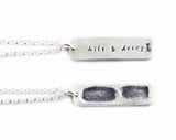 Silver Double Fingerprint Necklace - Rectangle Shape