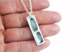 Silver Double Fingerprint Necklace - Rectangle Shape