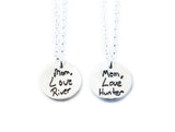 Your Loved One's Actual Handwriting on a Double Sided Silver Circle Shape Pendant