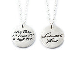 Your Loved One's Actual Handwriting on a Double Sided Silver Circle Shape Pendant
