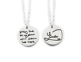 Your Loved One's Actual Handwriting on a Double Sided Silver Circle Shape Pendant