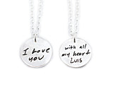Your Loved One's Actual Handwriting on a Double Sided Silver Circle Shape Pendant