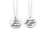 Your Loved One's Actual Handwriting on a Double Sided Silver Circle Shape Pendant