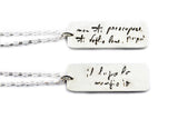 Your Loved One's Actual Handwriting on a Double Sided Silver Rectangle Shape Pendant