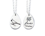Your Loved One's Actual Handwriting on a Double Sided Silver Tear Drop Shape Pendant