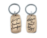 Actual HANDWRITING Jewelry Signature Keychain - Rustic Double Sided Bronze Keychain