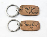 Actual HANDWRITING Jewelry Signature Keychain - Rustic Double Sided Bronze Keychain