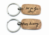 Actual HANDWRITING Jewelry Signature Keychain - Rustic Double Sided Bronze Keychain